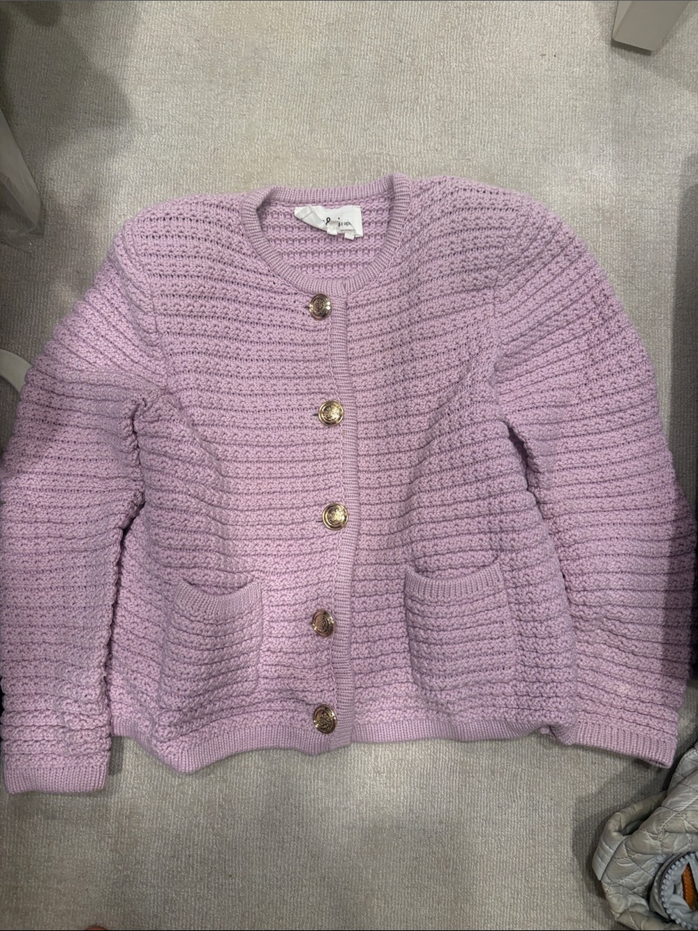 ba&sh Lavender Chunky Knit Button Cardigan with Gold Buttons
